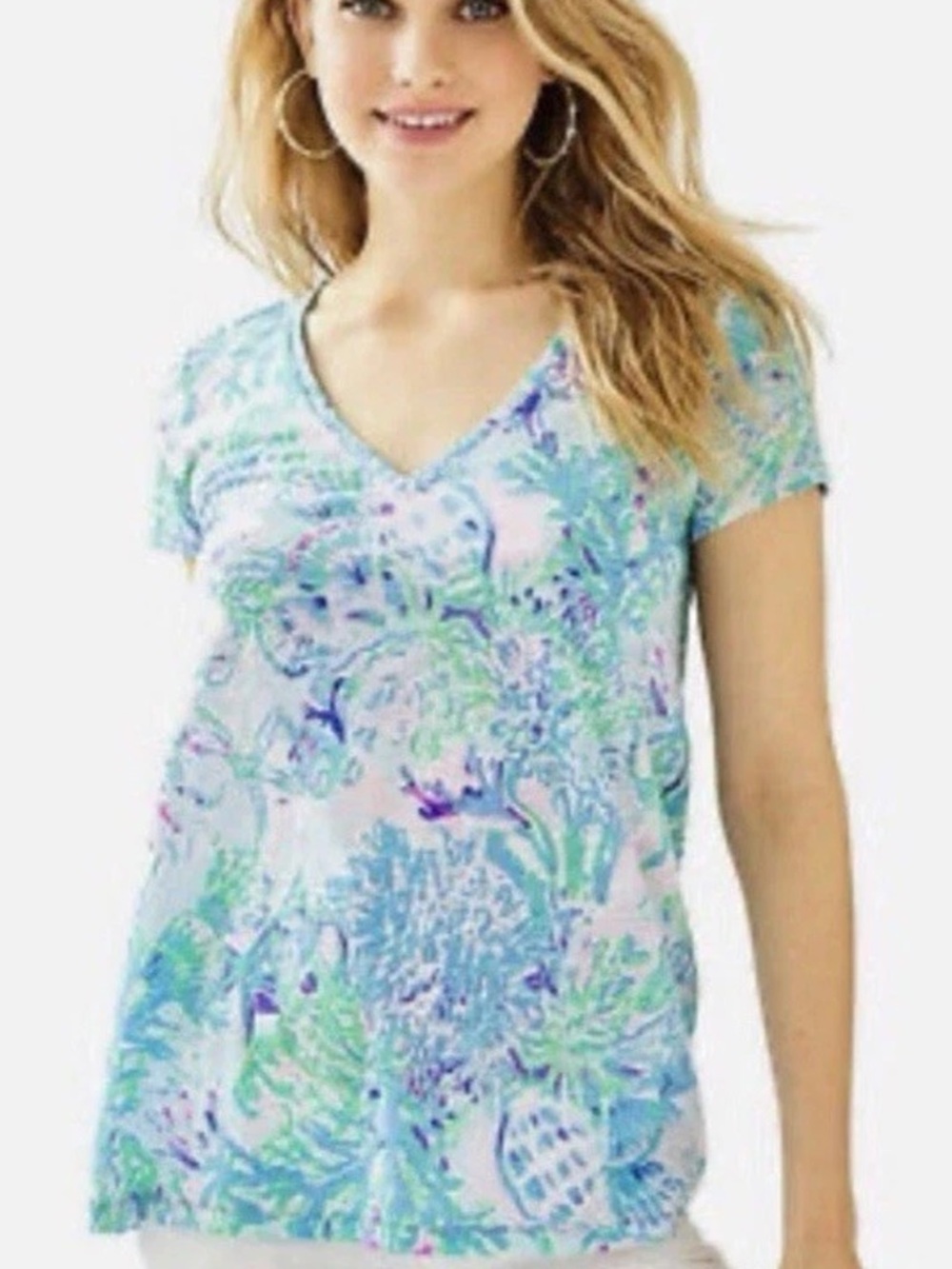 Lilly Pulitzer Amethyst Craysea Etta V
Neck Tee 100% Cotton Women XL Resort